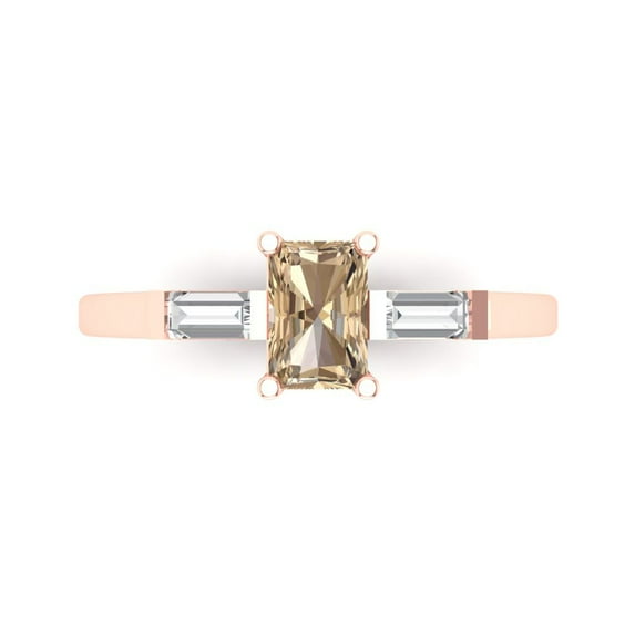 Three-Stone Engagement Ring for Women - 0.8ct Yellow Moissanite in 14K Rose Gold Promise Ring