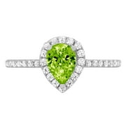 CLARA PUCCI 0.8 ct Brilliant Pear Cut Clear Simulated Diamond 18K White Gold Halo Solitaire with Accents Ring SZ 6.75