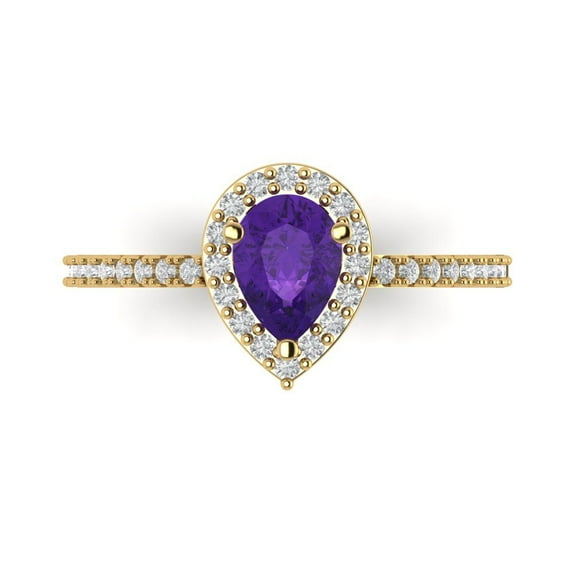 Solitaire with Accents Engagement Ring for Women - 0.755ct Natural Amethyst in 14K Yellow Gold Promise Ring