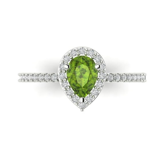 Solitaire with Accents Engagement Ring for Women - 0.755ct Natural Peridot in 14K White Gold Promise Ring