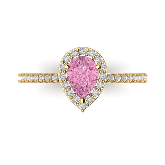Solitaire with Accents Engagement Ring for Women - 0.755ct Simulated Pink Diamond in 14K Yellow Gold Promise Ring