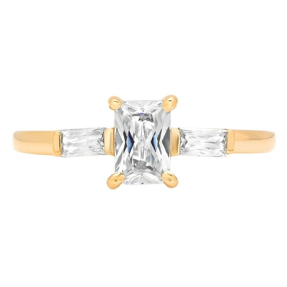0.8 ct Emerald Cut Genuine Cultured Diamond VS1-VS2 G-H 14K Yellow Gold Three-Stone Promise Wedding Statement Engagement Designer Ring size 10