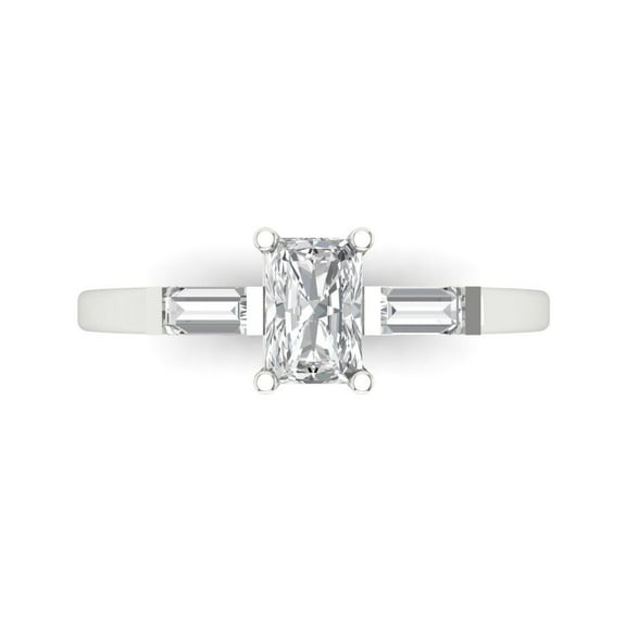 0.8 ct Emerald Cut Moissanite Three-Stone Engagement Ring for Women in 14K White Gold