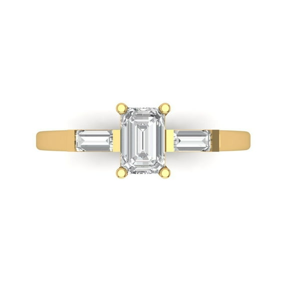 0.8 ct Emerald Cut Moissanite Three-Stone Engagement Ring for Women in 18K Yellow Gold