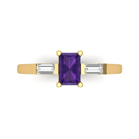 Three-Stone Engagement Ring for Women - 0.8ct Natural Amethyst in 14K Yellow Gold Promise Ring