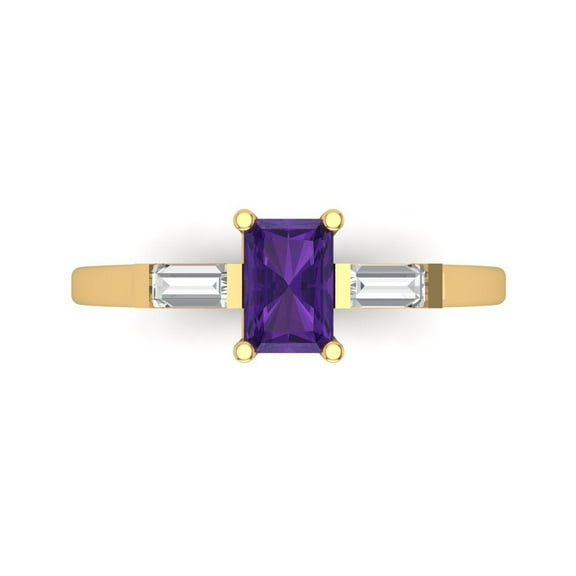 Clara Pucci 14K Yellow Gold 0.8ct Amethyst Three-Stone Ring for Women