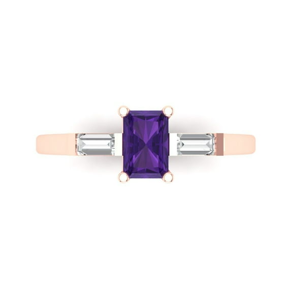 0.8 ct Emerald Cut Natural Amethyst Three-Stone Engagement Ring for Women in 18K Rose Gold