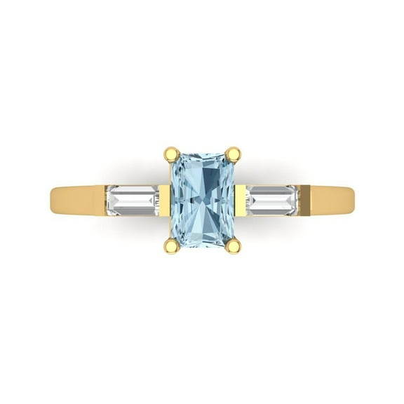 0.8 ctw 3 Stone Anniversary Ring for Women | Emerald Cut Natural Aquamarine | Hyperallergenic Solid 18K Yellow Gold