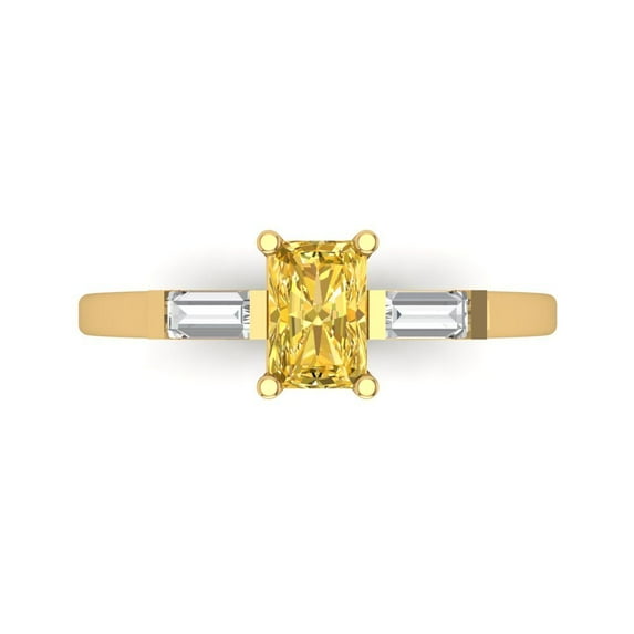 0.8 ct Emerald Cut Natural Citrine 3 Stone 18K Yellow Gold Womens Engagement Ring
