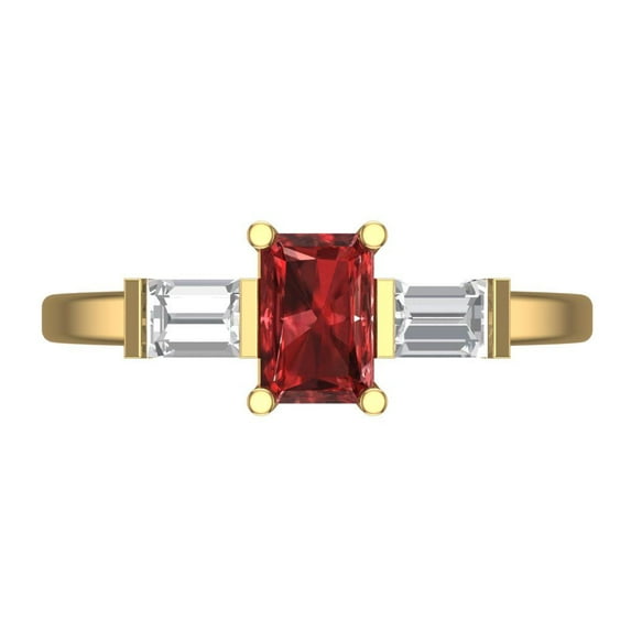 0.8 ct Emerald Cut Natural Garnet 3 Stone 18K Yellow Gold Womens Engagement Ring