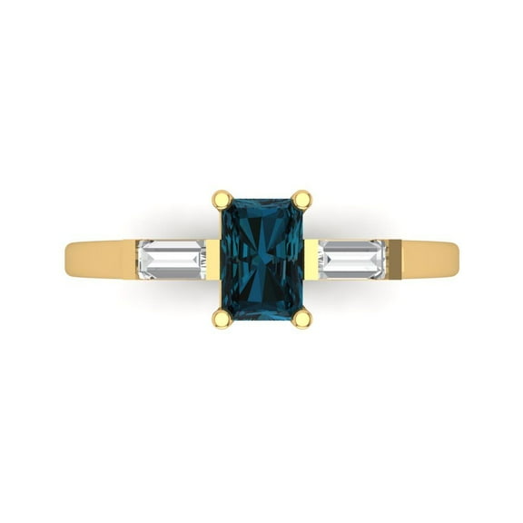 0.8 ct Emerald Cut Natural London Blue Topaz Three-Stone Engagement Ring for Women in 14K Yellow Gold