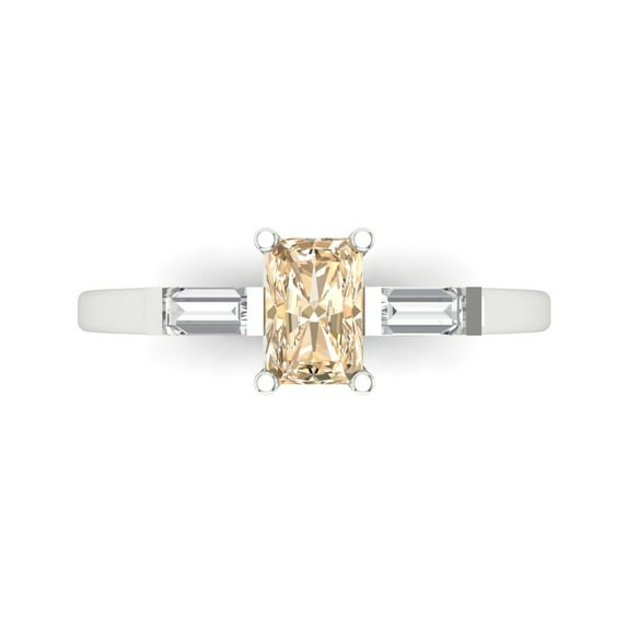 0.8 ctw 3 Stone Anniversary Ring for Women | Emerald Cut Natural Morganite | Hyperallergenic Solid 18K White Gold