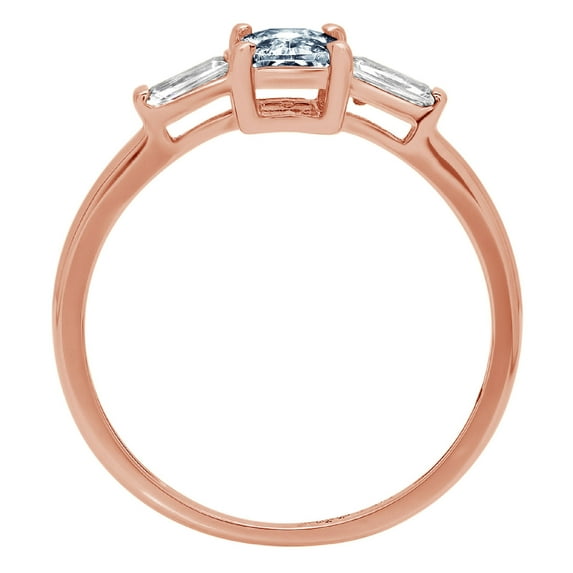 0.8 ct Emerald Cut Natural Swiss Blue Topaz Three-Stone Engagement Ring for Women in 14K Rose Gold