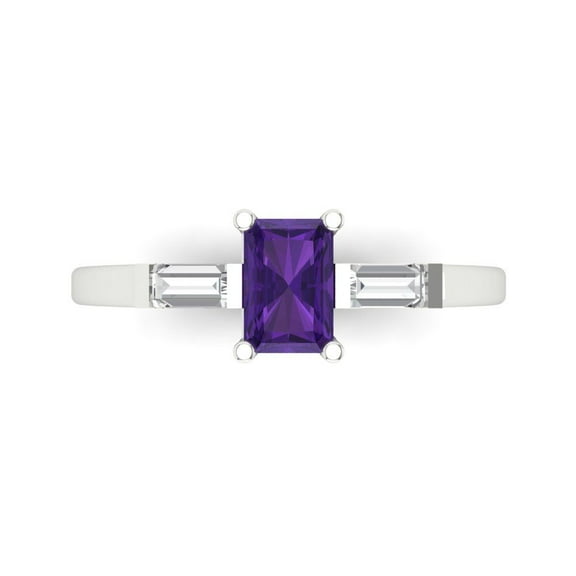 0.8 ct Emerald Cut Natural Amethyst Three-Stone Engagement Ring for Women in 14K White Gold