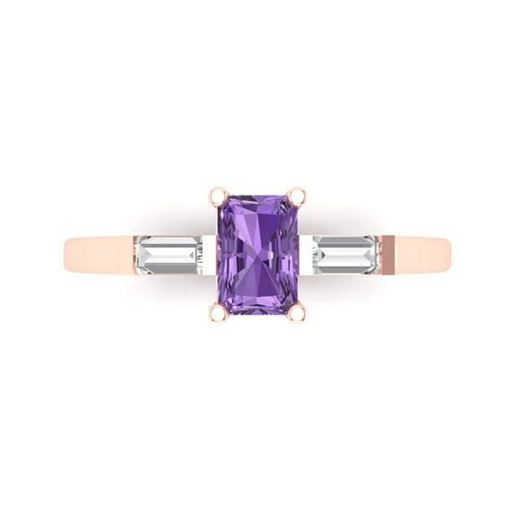 0.8 ct Emerald Cut Simulated Alexandrite Three-Stone Engagement Ring for Women in 18K Rose Gold