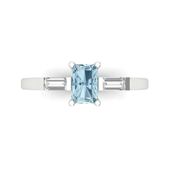 0.8 ct Emerald Cut Simulated Blue Diamond 3 Stone 14K White Gold Womens Engagement Ring