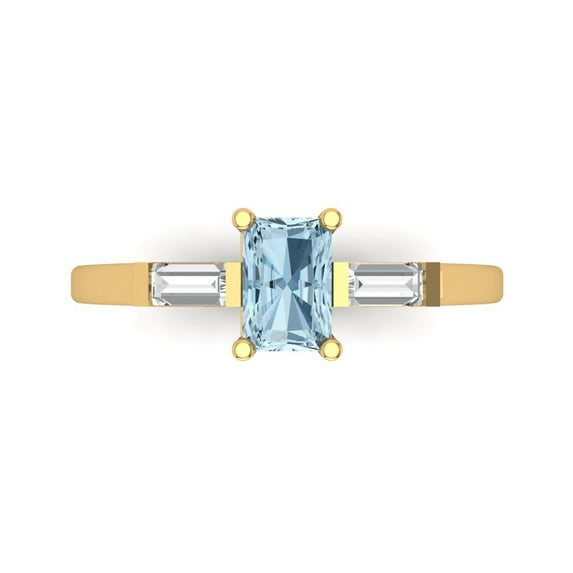 0.8 ct Emerald Cut Simulated Blue Diamond Three-Stone Engagement Ring for Women in 18K Yellow Gold