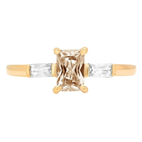 0.8 ct Emerald Cut Simulated Champagne Diamond 3 Stone 18K Yellow Gold Womens Engagement Ring