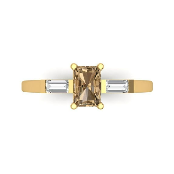 Clara Pucci 14K Yellow Gold 0.8ct Champagne Three-Stone Ring for Women