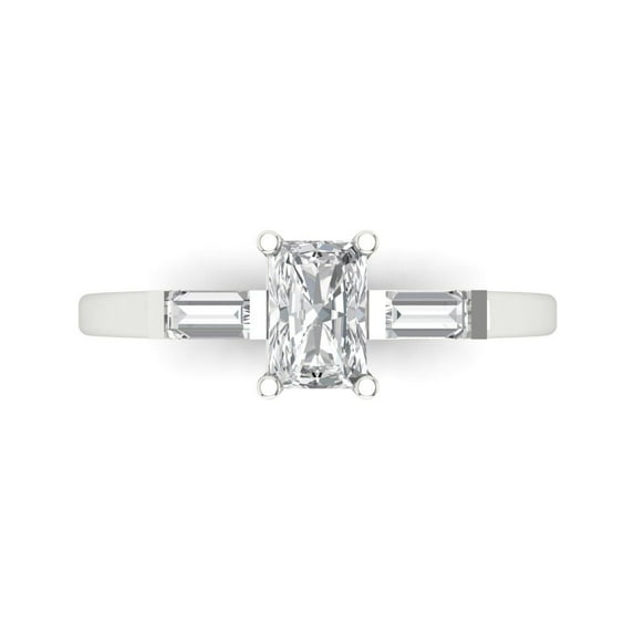 0.8 ct Emerald Cut Simulated Diamond Three-Stone Engagement Ring for Women in 18K White Gold