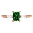 thumbnail image 1 of 0.8 ct Emerald Cut Simulated Emerald 3 Stone 18K Rose Gold Womens Engagement Ring, 1 of 5
