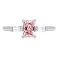 thumbnail image 1 of 0.8 ct Emerald Cut Simulated Pink Diamond 3 Stone 18K White Gold Womens Engagement Ring, 1 of 3