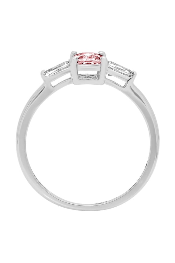 0.8 ct Emerald Cut Simulated Pink Diamond Three-Stone Engagement Ring for Women in 18K White Gold