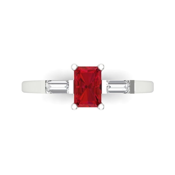 Clara Pucci 14K White Gold Solid Gold Tourmaline Three-Stone Anniversary Ring for Women - 0.8 cttw Emerald Cut
