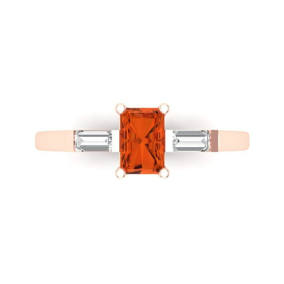 Clara Pucci 14K Rose Gold 0.8ct Red Three-Stone Ring for Women