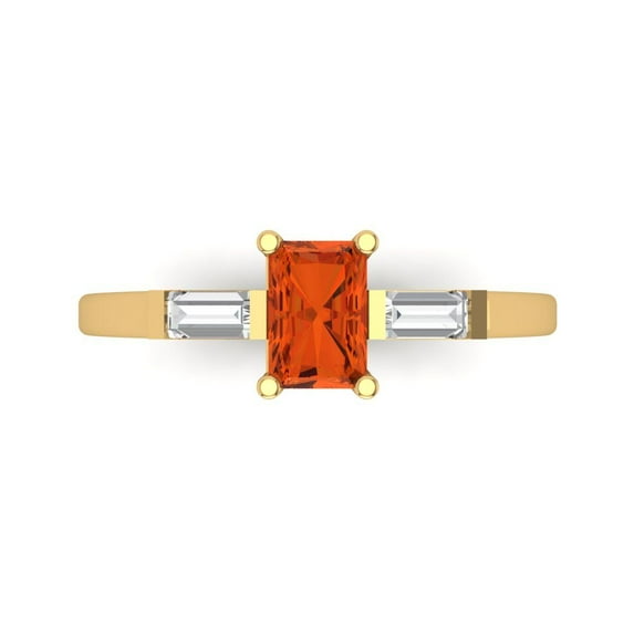Clara Pucci 14K Yellow Gold 0.8ct Red Three-Stone Ring for Women