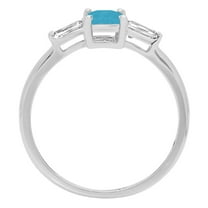 0.8 ct Emerald Cut Simulated Turquoise Three-Stone Engagement Ring for Women in 18K White Gold