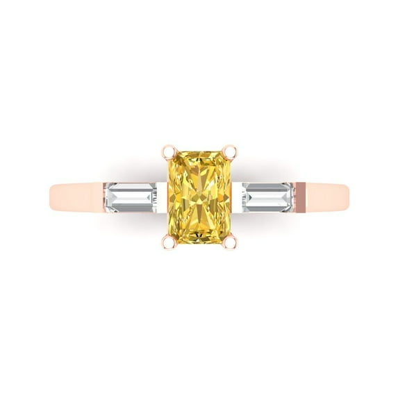 0.8 ctw 3 Stone Anniversary Ring for Women | Emerald Cut Simulated Yellow Diamond | Hyperallergenic Solid 14K Rose Gold