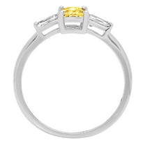 0.8 ct Emerald Cut Simulated Yellow Diamond Three-Stone Engagement Ring for Women in 18K White Gold