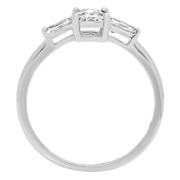 0.8 ct Emerald Cut White Sapphire Three-Stone Engagement Ring for Women in 18K White Gold