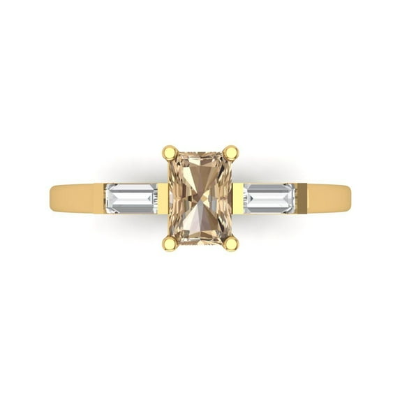 0.8 ct Emerald Cut Yellow Moissanite Three-Stone Engagement Ring for Women in 18K Yellow Gold
