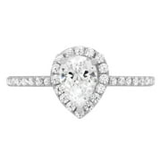 CLARA PUCCI 0.8 ct Pear Cut Real Genuine Natural Diamond SI1-SI2 J-K 18K White Gold Halo Promise Wedding Statement Engagement Designer Ring W/ Crystal side stones size 7