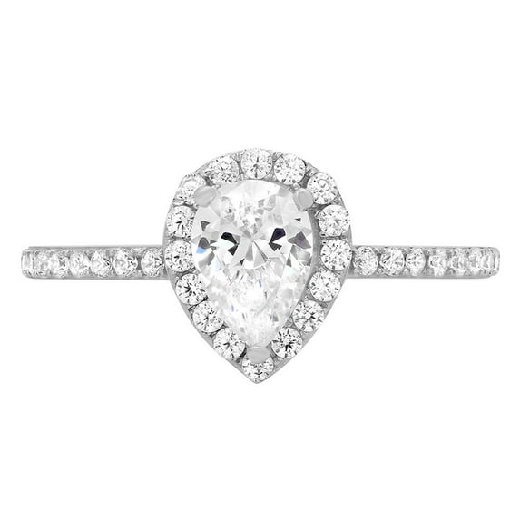 0.8 ct Pear Cut Real Genuine Natural Diamond VS1-VS2 J-K 18K White Gold Halo Promise Wedding Statement Engagement Designer Ring size 8