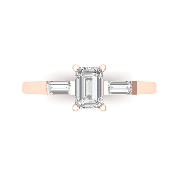Clara Pucci 14K Rose Gold Solid Gold Clear Three-Stone Anniversary Ring for Women - 0.8 cttw Emerald Cut