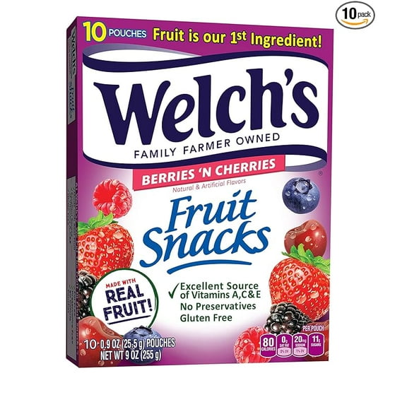0.8 oz WELCH'S Fruit Snacks Berries 'n Cherries 10ct( Pack of 2 )