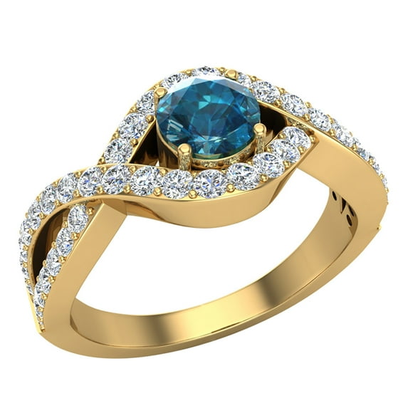0.80 CT TW Blue & White Diamond Prong Setting Intertwined Bridal Ring 14K Gold