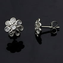 Mooneye 0.80 CTW Natural Diamond Polki 925 Sterling Silver Flower Studs Valentines Day Gifts Earrings
