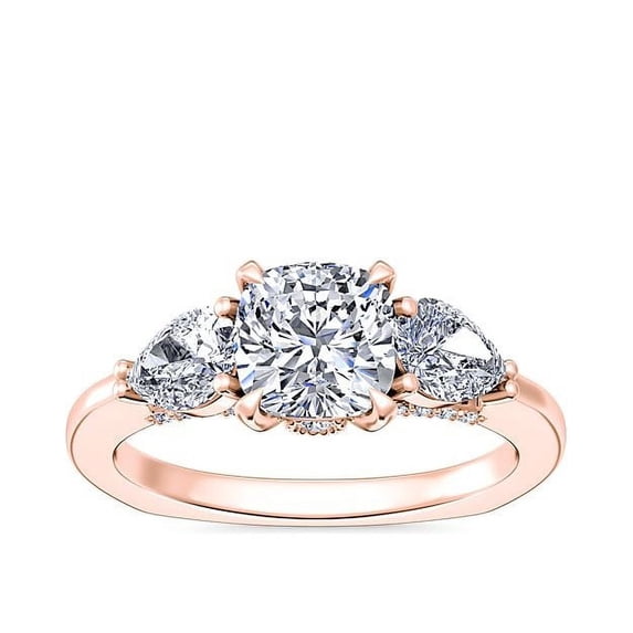 0.80 Carat Brilliant Cushion Cut Natural Diamond Elegant Three Stone Ring for her Solid 18K Rose Gold Size 9.5