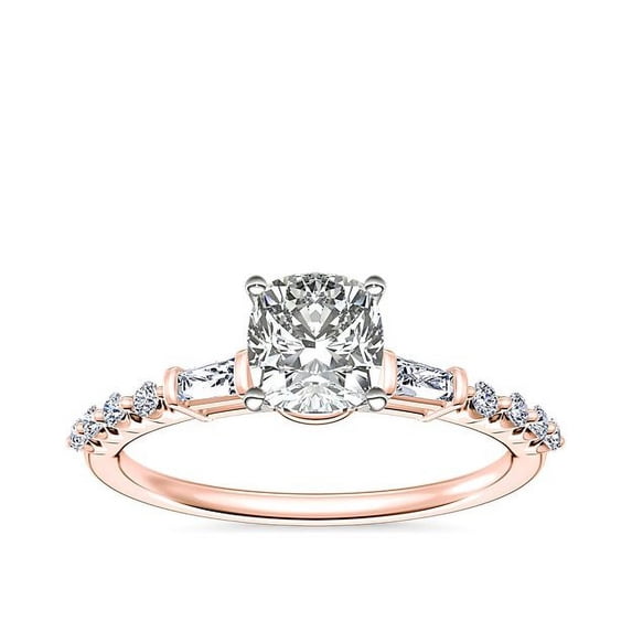 0.80 Carat Brilliant Cushion Cut Real Diamond Elegant Solitaire with Accents Wedding Ring for Women Solid 14K Rose Gold Size 10