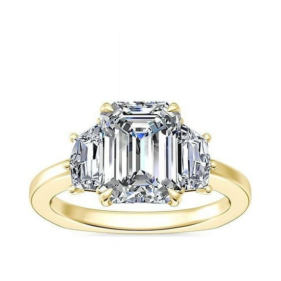0.80 Carat Brilliant Emerald Cut Natural Diamond Three Stone Beautiful Ring for Engagement Solid 14K Yellow Gold Size 9
