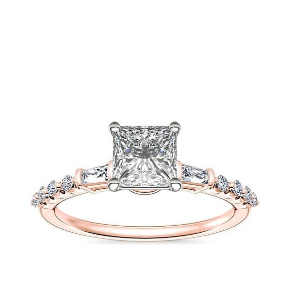 0.80 Carat Brilliant Princess Cut Natural Diamond Elegant Solitaire with Accents Wedding Ring for her in Solid 14K Rose Gold Size 9.5