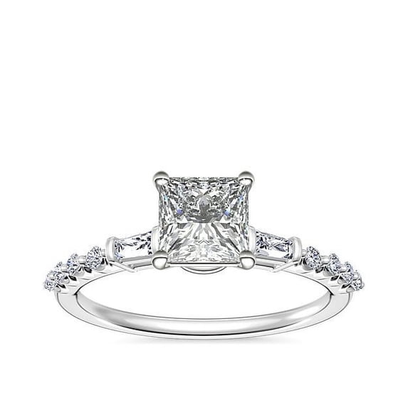 0.80 Carat Brilliant Princess Cut Natural Diamond Solitaire with Accents Beautiful Ring for Engagement Solid 18K White Gold Size 9