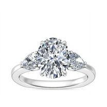 0.80 Carat Clarity-VS1 Oval Cut Real Diamond Unique Three Stone Bridal Ring for Women Solid 14K White Gold Size 7