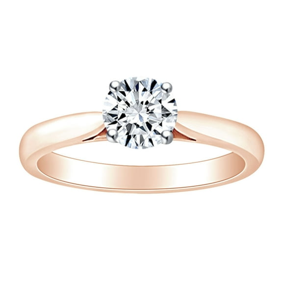 AFFY 0.80 Carat (Ctw) Round Shape White Natural Diamond Solitaire Engagement Ring In 14k Solid Rose Gold Ring Size-8