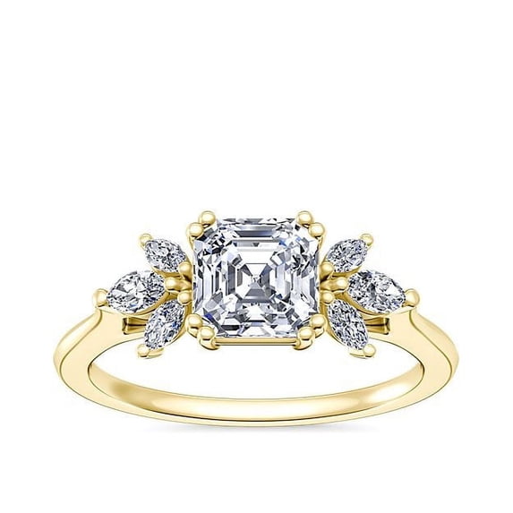 0.80 Carat Excellent Asscher Cut Real Diamond Latest Design Solitaire Engagement Ring for Ladies Solid 14K Yellow Gold Size 7.5