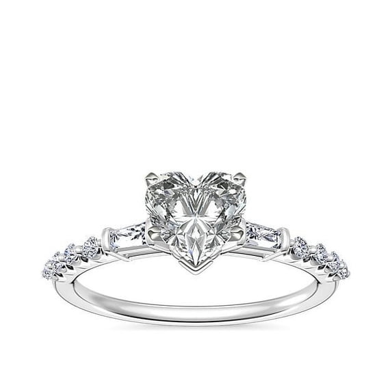 0.80 Carat Excellent Heart Shape Genuine Diamond Latest Design Solitaire with Accents Engagement Ring for Ladies Solid 18K White Gold Size 7.5